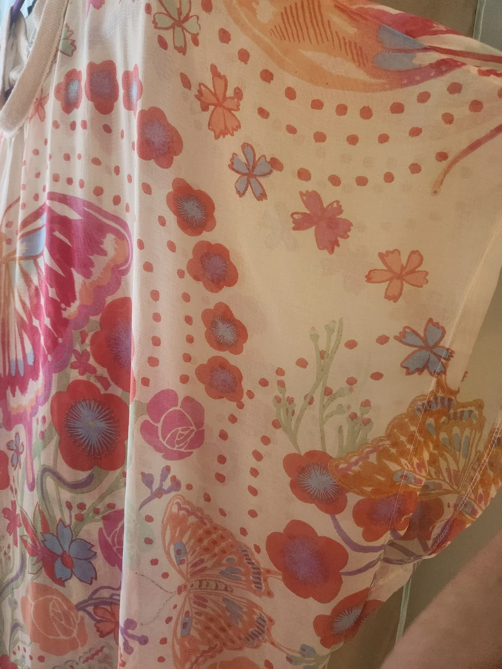 Women's Butterfly Floral Print Tunic Top - Pink Multi